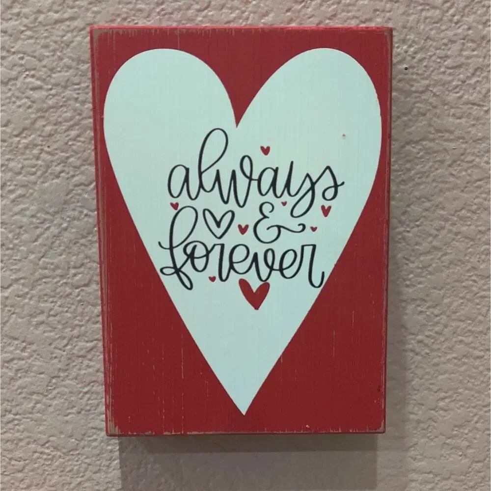 Always and Forever Red Wooden Valentine's Day Heart Love Wall Tabletop Decor